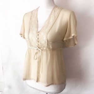 Free People Tops - Free People Sheer Ivory Silk & Lace Blouse Free People Tops - Free People Sheer Ivory Silk & Lace Blouse